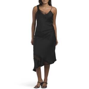 House of Harlow Women's Satin Lace Dress Asymmetrical Black Side Zip Size S NWT